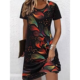 Women's Midi Dress Shift Dress T Shirt Dress Tee Dress Summer Dress Casual Daily Regular Fit Floral Graphic Short Sleeve Crew Neck Black Navy Blue Summer Sprin