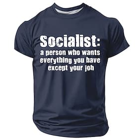 Men's Socialist Definition Funny Political T-Shirt Conservative Anti-Socialist Graphic Tee Navy Blue Distressed Print Patriot Gift S-5XL