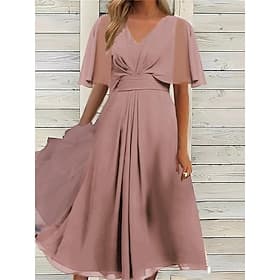 Women's Midi Dress Chiffon Dress Elegant Dress Elegant Fashion Classic Daily Beach Vacation Regular Fit Plain Short Sleeve V Neck Blue Pink Purple Summer Sprin