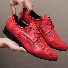 Rote Herren-Oxfordschuhe mit Krokodilprägung, Schnürschuhe aus elegantem Leder, formelle Business-Schuhe für Hochzeiten, Bankette, Partys, Abschlussbälle, Büro