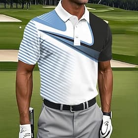 Men's Geometric Golf Sports Polo Shirts Short Sleeve Polo Shirts Collared Shirts Casual Athleisure Buttons Summer Spring Purple Brown Green