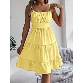 Damen Knielanges Kleid Sommerkleid Freizeitkleid Unterkleid Elegant Mode Modern Outdoor Urlaub Ausgehen Normale Passform Einfach Ärmellos Träger Schwarz Gelb R