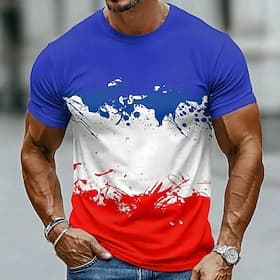 4th of July 2026 250th Memorial Day Men's Patriotic Patriot 3D Print US Flag Crew Neck Short Sleeve T-Shirt Daily Street