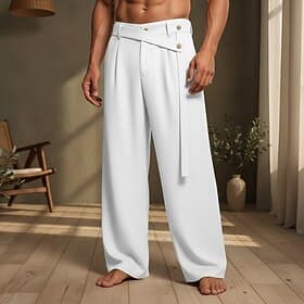 Homme Pantalons en Lin Pantalons Pantalon d'été Jambe Droite Uni Confort Respirant Longueur complète Occasionnel Quotidien Extérieur Vacances Mode Noir Blanche
