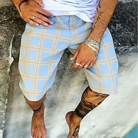 Men's Geometric Grid / Plaid Sweat Shorts Beach Shorts Terry Shorts Mid Waist Fashion Casual Daily Streetwear Holiday 3D Print Elastic Drawstring Waist Designe