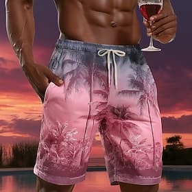 Herren Kokospalme Tropische Pflanzen Badehosen Badeshorts Boardshorts Mittlere Taille Hawaiianisch Strandurlaub Seitentaschen Netzfutter Elastischer Kordelzug thumbnail 2