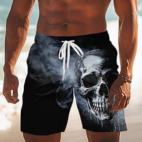 Herren Schädel Badehosen Badeanzüge Badeshorts Boardshorts Mittlere Taille Dunkler Gothic-Stil Outdoor Urlaub Alltagskleidung Seitentaschen Netzfutter Elastisc