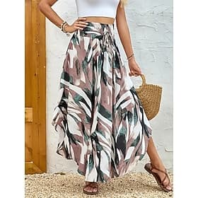 Women's Vacation Skirt Elegant Bohemia Fashion Casual Maxi Mid Rise Skirts Graphic Geometric Drawstring Elastic Waist Irregular Hem Micro-elastic Daily Vacatio
