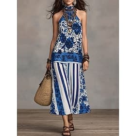Women's Maxi Dress Casual Dress Chiffon Dress Swing Dress Boho Chic Dresses Bohemia Vacation Tropical Beach Holiday Date Regular Fit Floral Sleeveless Halter N