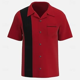 Homme Couleur Unie Chemise de bowling Chemise Boutonnée Manche Courte Sportif Sport Voyage Été Col Rabattu Avec Poches Noir Blanche Rose Claire Rouge