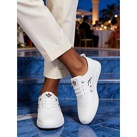 Men's White Lightweight Casual Sneakers Lace-Up Comfort Travel Shoes for Resort Evenings, Beach Resort Dinners, Yacht Gatherings, Holiday Leisure, Smart Casual