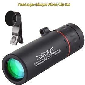 High Power 2000x25 Monocular Telescope with Smartphone Adapter, Compact Waterproof Pocket Monocular for Adults Kids Bird Watching Hunting Camping Travel Concer