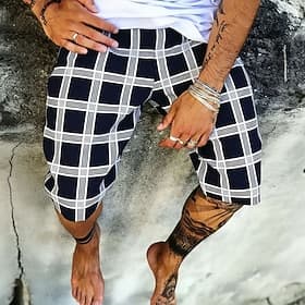 Men's Geometric Grid / Plaid Sweat Shorts Beach Shorts Terry Shorts Mid Waist Fashion Casual Daily Streetwear Holiday 3D Print Elastic Drawstring Waist Designe thumbnail 2