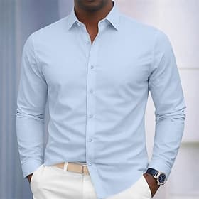 Men's Shirt Dress Shirt Non Iron Shirt Button Up Shirt Solid Color Daily Business Light Pink Light Blue Black White Long Sleeve Turndown All Seasons Clothing A