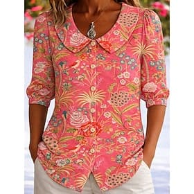 Women's Shirt Floral Elegant Bohemia Vacation Peter Pan Collar Long Tops Daily Streetwear Work Purple Orange Green Summer Spring