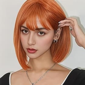 Orange Wig Bob Straight 12 Inch Short Hair Cosplay Wigs for Women Costume Party