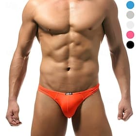 Men's Swimwear Swim Briefs Swim Thong Elastic Waist Plain Breathable Soft Outdoor Casual Daily Hawaiian Stylish Black White Micro-elastic thumbnail 2