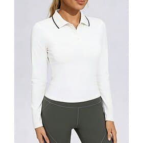 Women's Solid Colored Tennis Tee Sport Top Tennis Polo Shirts Long Sleeve Racerback Fast Dry Breathable Volleyball Tennis Badminton Polo Collar Top Black White