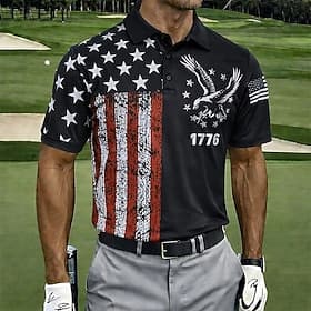4th of July 2026 250th Men's American US Flag Golf Sports Polo Shirts Short Sleeve Polo Shirts Collared Shirts Casual Athleisure Buttons Spring  Summer Blue Bl