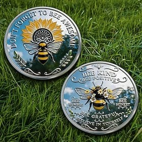 Bee Kind Positivity Commemorative Coin, Engraved Metal Bee Collectible Coin with Positive Affirmation Quotes, Decorative Inspirational Gift for Home Office Des