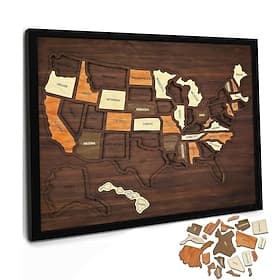 Puzzle en bois représentant la carte des États-Unis, outil pédagogique de géographie, 30,5 x 25,4 cm, carte touristique des monuments des États-Unis, jouet amu