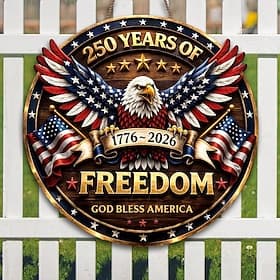 U.S. 250th Anniversary Wood Sign Patriotic Door Hanger, God Bless America Independence Day Decor with Eagle, Liberty Bell  Statue of Liberty, 1776–2026 4th of thumbnail 3
