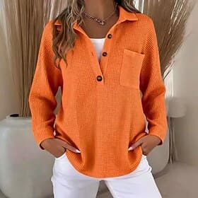 Women's Pullover Sweatshirt Buttons Plain Casual Long Sleeve Lapel Regular Tops Street Dailywear Blue White Pink Dark Pink Purple Spring Fall Winter