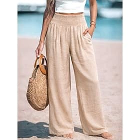 Femmes Jambe large Chinos Pantalon d'été Vacances Mode Streetwear Longueur complète Taille haute Uni Avec Poches Ceinture Élastique Confortable Confort Doux Él