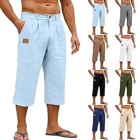 Herren Leinenhosen Hose Caprihose Sommerhose Baggy-Hosen Tasche Elastischer Bund Einfach Komfort Atmungsaktiv Wadenlang Täglich Outdoor Strand Mode Klassicher