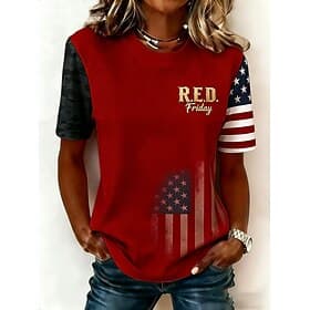 Women's Red Friday T Shirt Graphic Letter Stylish Classic Casual Short Sleeve Crew Neck Regular Tops Daily Going out Weekend Red Summer Spring