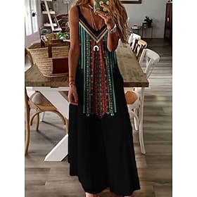 Women's Maxi long Dress Boho Dress Casual Dress Slip Dress Fashion Basic Modern Daily Outdoor Beach Regular Fit Striped Sleeveless V Neck Black Summer Spring