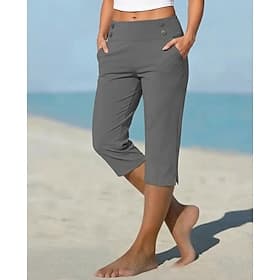 Women's Capri Pants Slacks Cozy Leggings Vacation Basic Casual Calf-Length Natural Plain Side Pockets Split Comfy Comfort Breathable High Elasticity Vacation Y