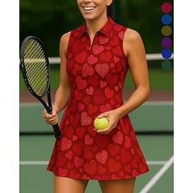 Women's Heart Tennis Dress Golf Dress Sleeveless Dress Sleeveless Zipper High Elasticity Breathable Tennis Golf Badminton Polo Collar Dress Pink Army Green Red