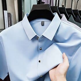 Men's Shirt Dress Shirt Non Iron Shirt Solid Color Outdoor Work Green Short Sleeve Turndown Summer Spring Clothing Apparel Buttons