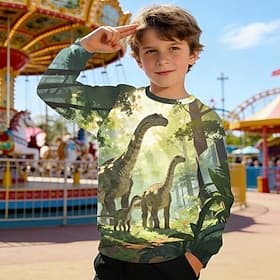 Jungen 3D Grafik Dinosaurier Sweatshirt Pullover Langarm 3D-Druck Frühling Herbst Aktiv Mode Streetwear Kinder 4-12 Jahre Rundhalsausschnitt Lässig Täglich Out