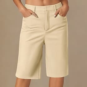 Women's Bermuda shorts Shorts Summer Shorts Vintage Fashion Casual Daily Knee Length Low Waist Solid Color Plain Pocket Straight Leg Comfort Lightweight Soft I