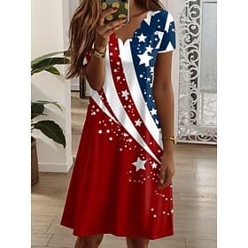 American Independence Day Women's Mini Dress T Shirt Dress Tee Dress A Line Dress Vacation Casual Daily Regular Fit Graphic American Flag Short Sleeve V Neck B