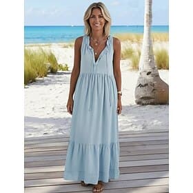 Women's 100% Cotton  Maxi Dress Sundress Basic Casual Daily Vacation Regular Fit Plain Sleeveless V Neck Pink Light Blue Summer thumbnail 2