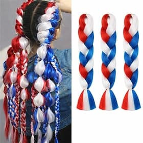 Red White Blue Jumbo Braiding Hair Extensions for Festival  Party Hairstyles