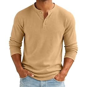 Hombre Camiseta Camiseta de punto acanalado Camiseta superior Manga Larga Henley Otoño invierno Primavera Otoño Plano Tira de pozo Moda Design Básico Cálido Pu