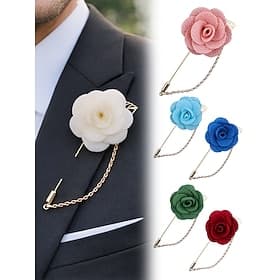 Men's Stylish Polyester Flower Lapel Pin – Multiple Color Options, Elegant and Fashionable, Perfect for Wedding and Party Wear
