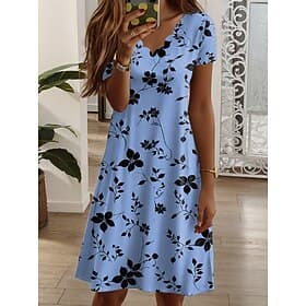 Women's Mini Dress T Shirt Dress Tee Dress A Line Dress Vacation Casual Daily Regular Fit Floral Graphic Short Sleeve V Neck Blue Pink Green Dark Blue Summer S