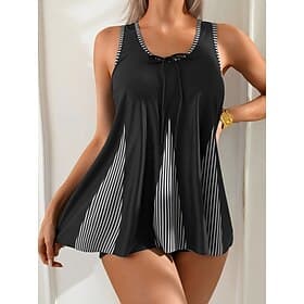 Women's Swimwear Tankini 2 Piece Shorts Swimsuit Tummy Control High Waist Slim Backless Elegant Vacation Striped Scoop Neck Sleeveless Bathing Suits