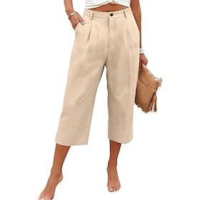 Damen Caprihose Leinenhosen Hose Freizeithose Urlaub Mode Basic Wadenlang Mittlere Taillenlinie Einfach Tasche Gerader Schnitt Leicht Bequem Atmungsaktiv Unela