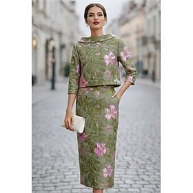 Sheath Column Dress Sets Ankle Length Party Dress Cocktail Dress Wedding Guest Dress Mother of the Bride Dress 3/4 Length Sleeve Boat Neck Elegant Vintage Form