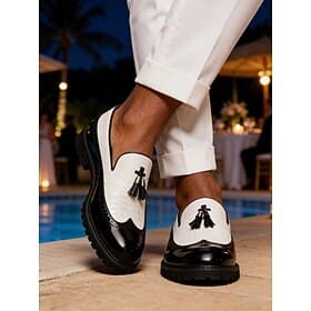 Men's Black and White Tassel Loafers Two-Tone Slip-On Dress Shoes for Weddings, Cocktail Parties, Resort Evenings, Banquets, Prom, Fashion Formal Occasion Wear