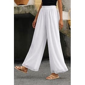 Women's Wide Leg Pants Trousers Vacation Streetwear Lightweight Full Length High Waist Plain Elastic Waist High Cut Breathability Comfortable Micro-elastic Out thumbnail 2