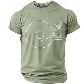 Men's Vinyl Record Player Turntable Graphic T-Shirt Minimalist Line Art Music Lover Gift Retro Audiophile DJ Stylus Casual Short Sleeve Tee Designer Clothing A