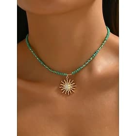 Women's Bohemian Sun Pendant Necklace – Alloy Bead Material, Multiple Color Options, Perfect for Casual Wear Beach Vacation Style