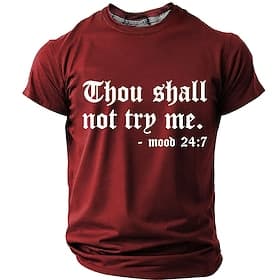 Men's Bible Thou Shall Not Try Me Mood 24 7 Sarcastic Funny Biblical Parody Gothic Font Graphic T-Shirt Short Sleeve Crew Neck Casual Streetwear Tee Designer C